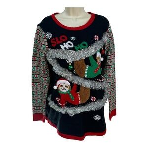 Joyland Festive Sloth Christmas Sweater Party Dress Tunic Lights Up Tinsel